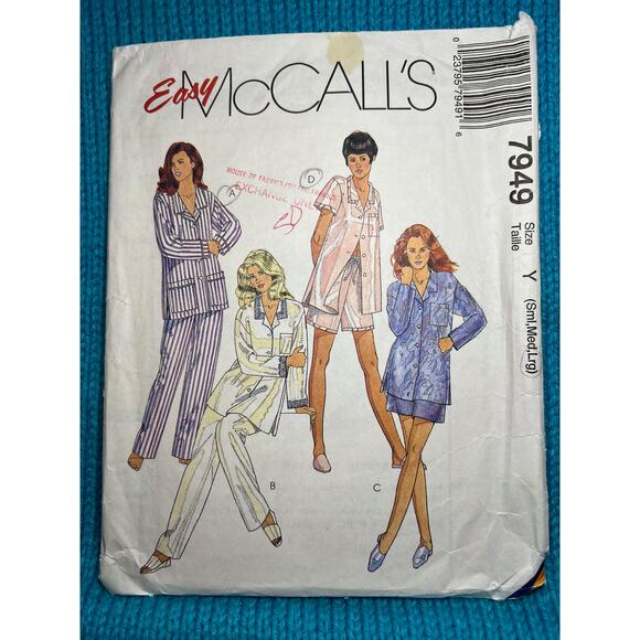 McCalls Sewing pattern 7949 womens pajamas top pant shorts size S M L - Picture 1 of 6